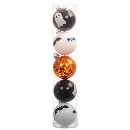 5 Pack 57mm Black, Orange & White Halloween Ornaments by Ashland®